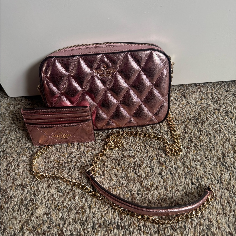 NWOT Kate Spade Metallic Rose Crossbody Bag